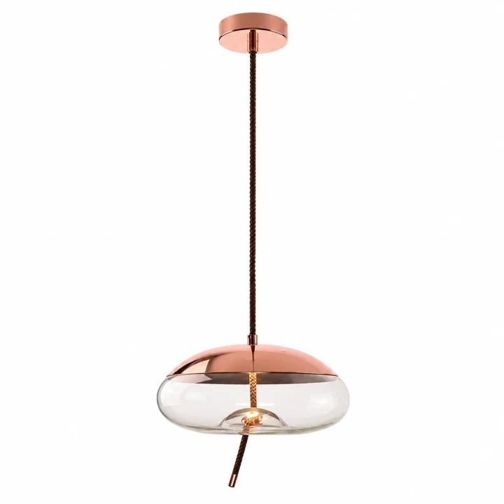 Lampa Wisząca Szklany Dysk Przezroczysty Miedź Sypialnia Glamour