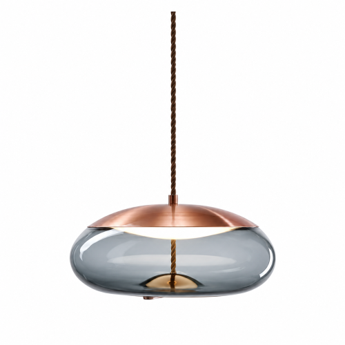 Lampa Wisząca Szklany Dysk Dymiony Grafit Miedź Sypialnia Glamour