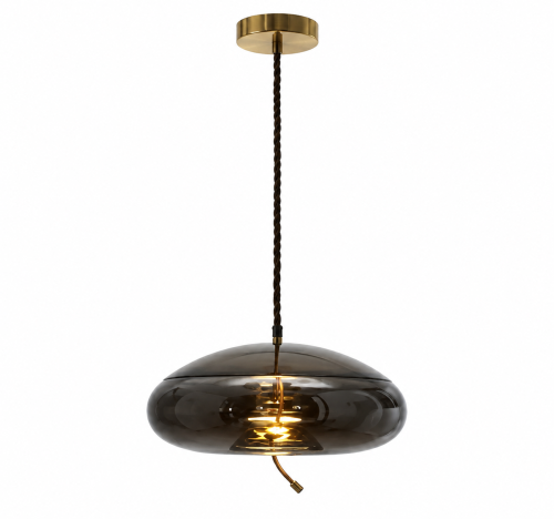 Lampa Wisząca Szklany Dysk Dymiony Grafit Czarny Sypialnia Loft