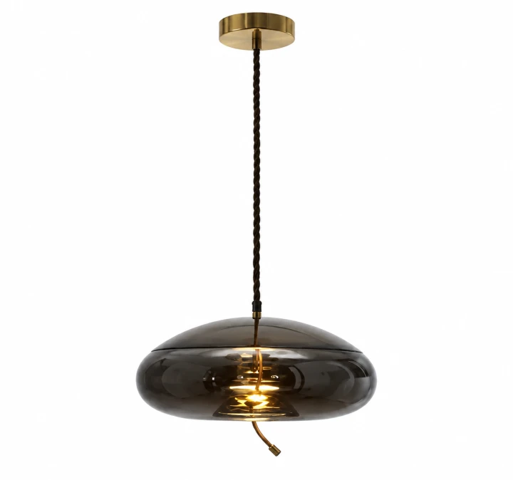 Lampa Wisząca Szklany Dysk Dymiony Grafit Czarny Sypialnia Loft