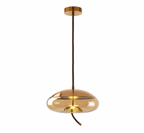 Lampa Wisząca Szklany Dysk Bursztynowy Miodowy Złoto Sypialnia Glamour