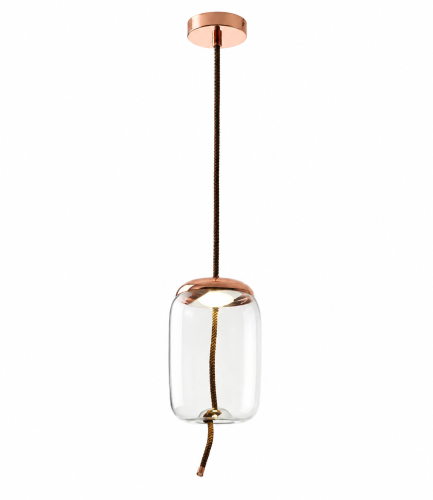 Lampa Wisząca Szklany Walec Przezroczysty Miedź Sypialnia Glamour