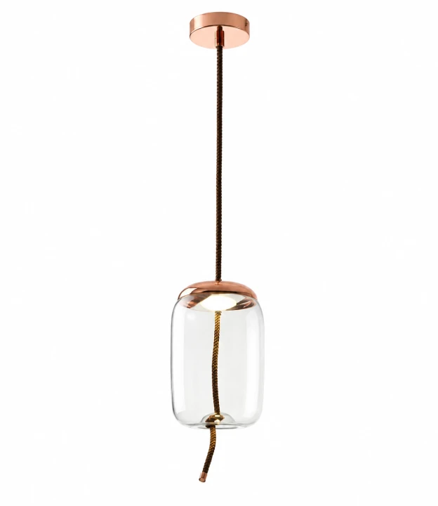 Lampa Wisząca Szklany Walec Przezroczysty Miedź Sypialnia Glamour