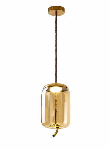 Lampa Wisząca Szklany Walec Złoty Miedź Sypialnia Glamour