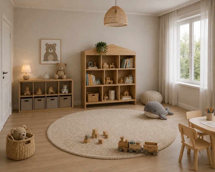 Regał Dziecięcy Domek Drewniany na Książeczki Zabawki Montessori Dąb