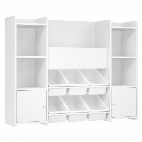 Biały Regał Dziecięcy Biblioteczka Montessori Organizer z Pojemnikami na Zabawki