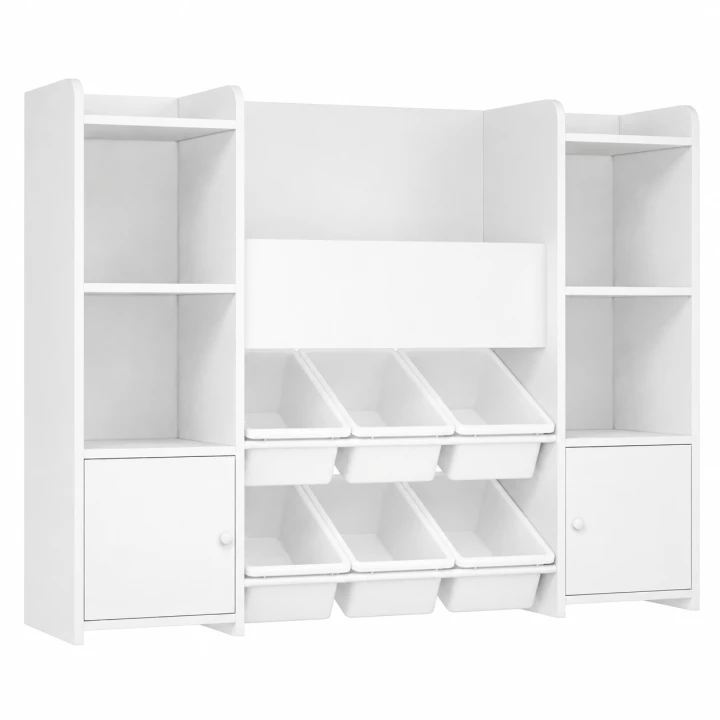 Biały Regał Dziecięcy Biblioteczka Montessori Organizer z Pojemnikami na Zabawki