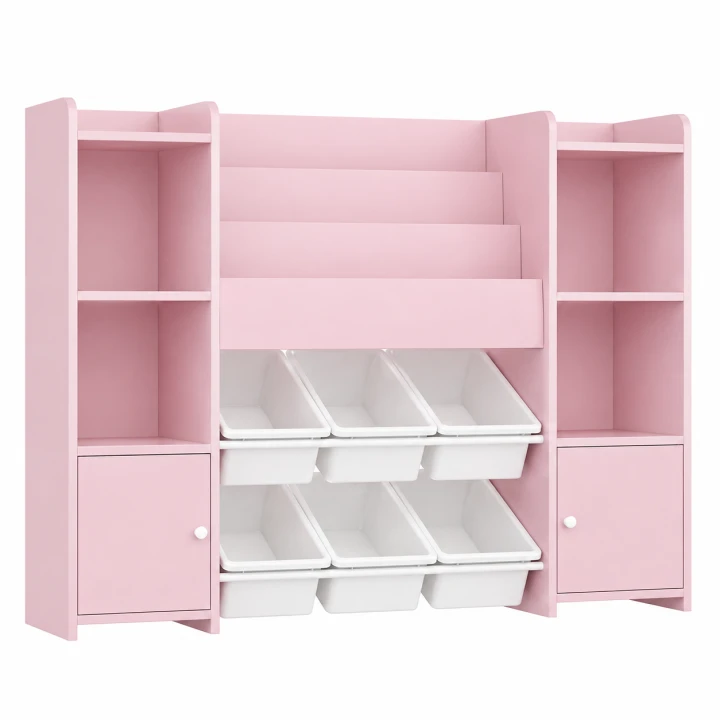 Różowy Regał Dziecięcy Biblioteczka Montessori Organizer z Pojemnikami na Zabawki