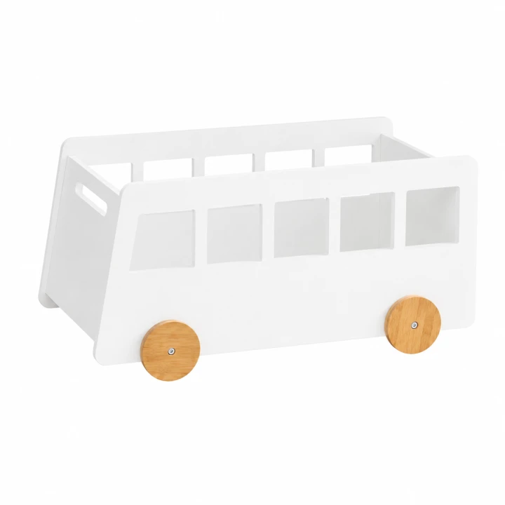 Skrzynia na Zabawki na Kółkach Autobus Pojemnik Drewniany Biały