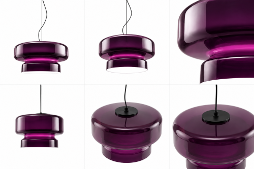 Designerska Lampa Wisząca Ciemny Fiolet Purpurowa Szklana do Jadalni