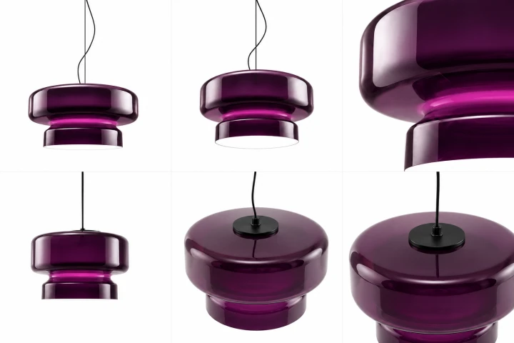 Designerska Lampa Wisząca Ciemny Fiolet Purpurowa Szklana do Jadalni