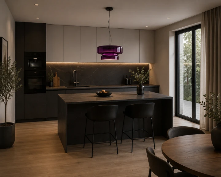 Designerska Lampa Wisząca Ciemny Fiolet Purpurowa Szklana do Jadalni