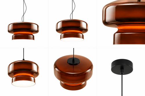 Designerska Lampa Wisząca Bursztynowa Brązowa Szklana do Jadalni