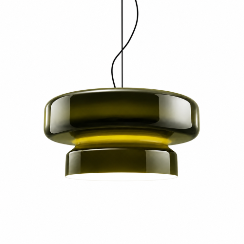 Designerska Lampa Wisząca Oliwkowa Zielona Szklana do Jadalni