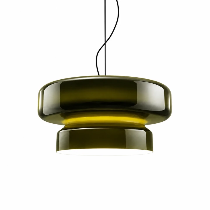 Designerska Lampa Wisząca Oliwkowa Zielona Szklana do Jadalni