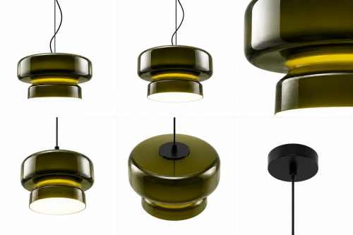 Designerska Lampa Wisząca Oliwkowa Zielona Szklana do Jadalni