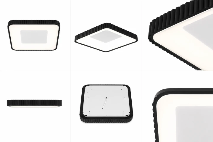 Plafon LED Sufitowy Czarny Kwadratowy Ryflowany 50cm 72W Modern + Pilot