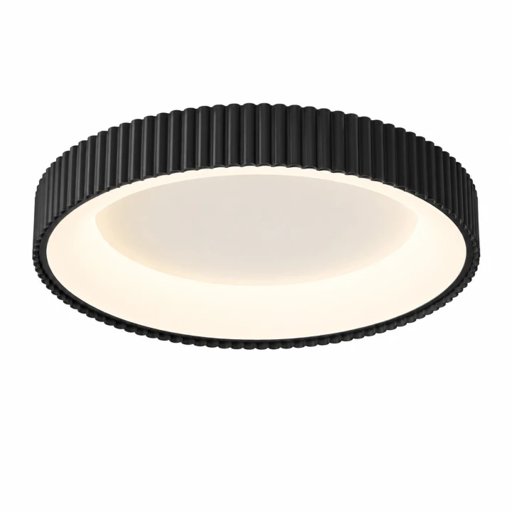 Plafon LED Sufitowy Czarny Okrągły Ryflowany 50cm 68W Modern + Pilot