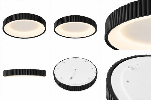 Plafon LED Sufitowy Czarny Okrągły Ryflowany 50cm 68W Modern + Pilot