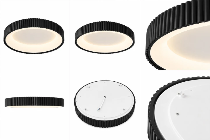 Plafon LED Sufitowy Czarny Okrągły Ryflowany 50cm 68W Modern + Pilot