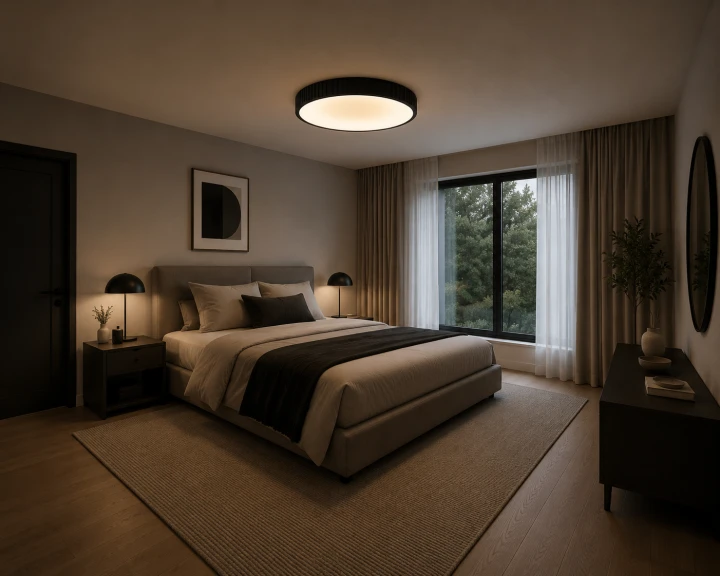 Plafon LED Sufitowy Czarny Okrągły Ryflowany 50cm 68W Modern + Pilot
