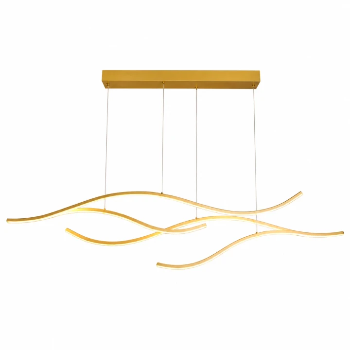 Złota Lampa Wisząca LED Liniowa Nad Stół Wyspę Fale 120 cm 60W Glamour
