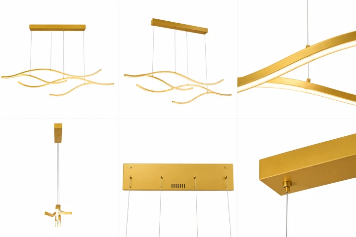 Złota Lampa Wisząca LED Liniowa Nad Stół Wyspę Fale 120 cm 60W Glamour