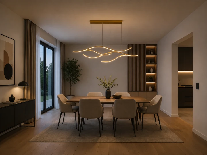 Złota Lampa Wisząca LED Liniowa Nad Stół Wyspę Fale 120 cm 60W Glamour