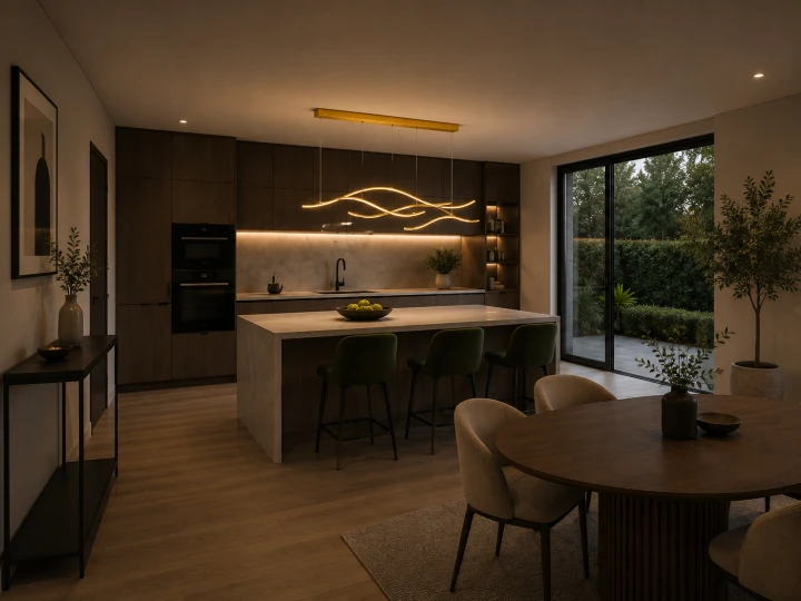Złota Lampa Wisząca LED Liniowa Nad Stół Wyspę Fale 120 cm 60W Glamour
