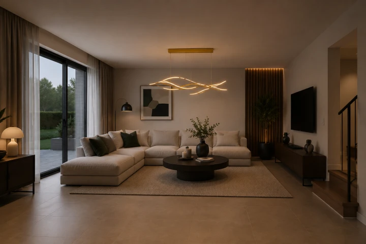 Złota Lampa Wisząca LED Liniowa Nad Stół Wyspę Fale 120 cm 60W Glamour