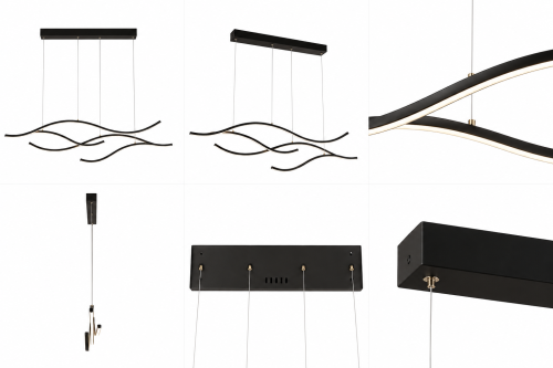 Czarna Lampa Wisząca LED Liniowa Nad Stół Wyspę Fale 120 cm 60W Glamour