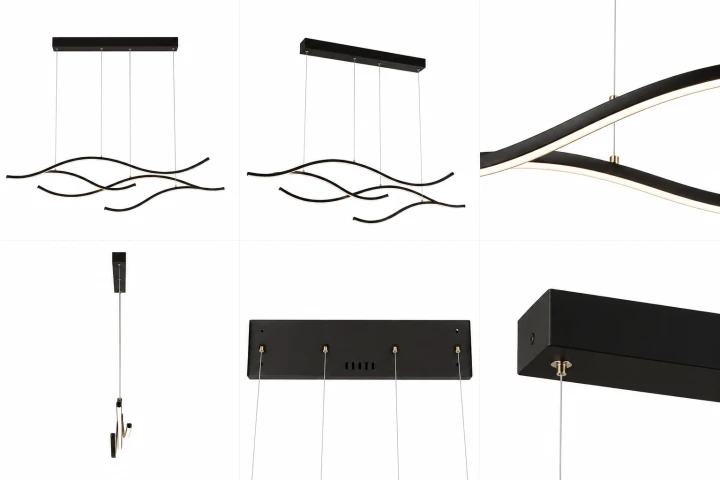 Czarna Lampa Wisząca LED Liniowa Nad Stół Wyspę Fale 120 cm 60W Glamour