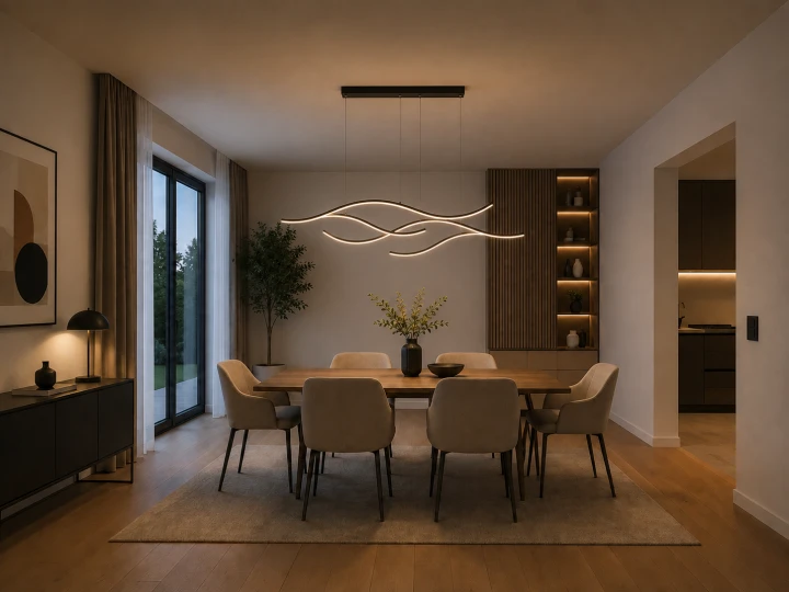 Czarna Lampa Wisząca LED Liniowa Nad Stół Wyspę Fale 120 cm 60W Glamour