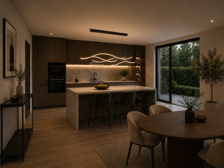 Czarna Lampa Wisząca LED Liniowa Nad Stół Wyspę Fale 120 cm 60W Glamour