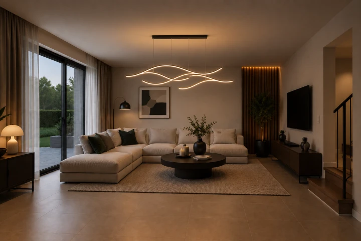 Czarna Lampa Wisząca LED Liniowa Nad Stół Wyspę Fale 120 cm 60W Glamour