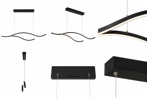 Czarna Lampa Wisząca LED Liniowa Nad Stół Wyspę Podwójna Fala 100 cm 30W