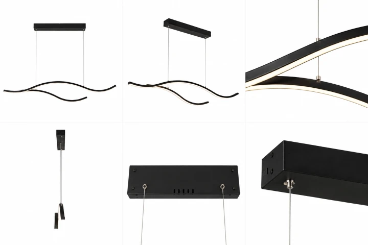 Czarna Lampa Wisząca LED Liniowa Nad Stół Wyspę Podwójna Fala 100 cm 30W
