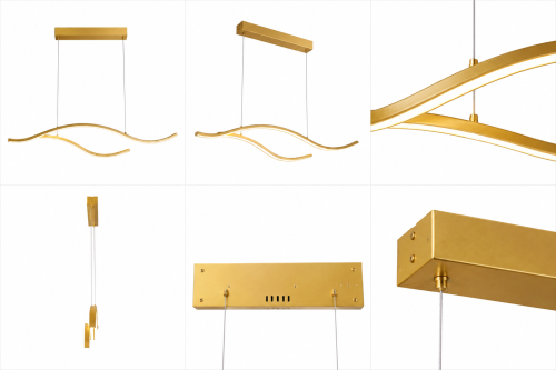 Złota Lampa Wisząca LED Liniowa Nad Stół Wyspę Podwójna Fala 100 cm 30W