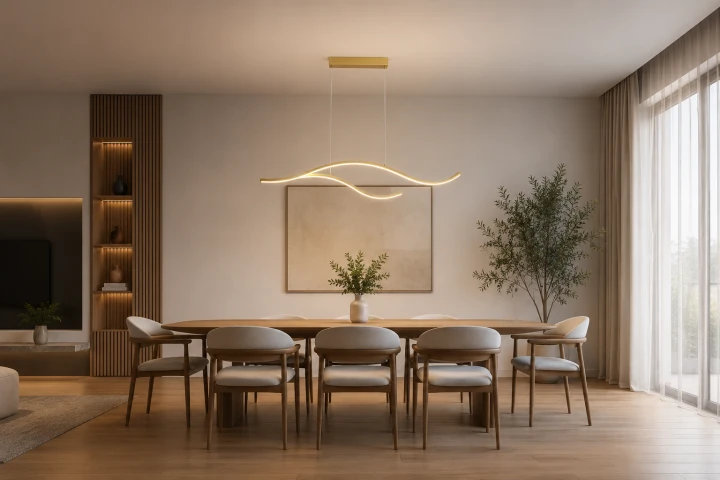 Złota Lampa Wisząca LED Liniowa Nad Stół Wyspę Podwójna Fala 100 cm 30W