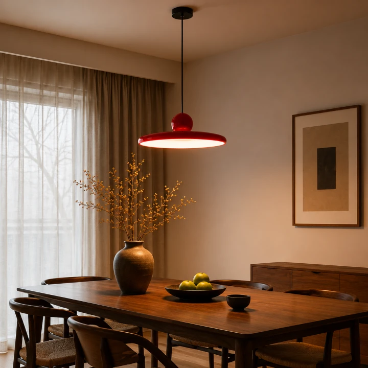 Designerska Lampa Wisząca LED Żyrandol UFO Talerz Czerwony 30 CM