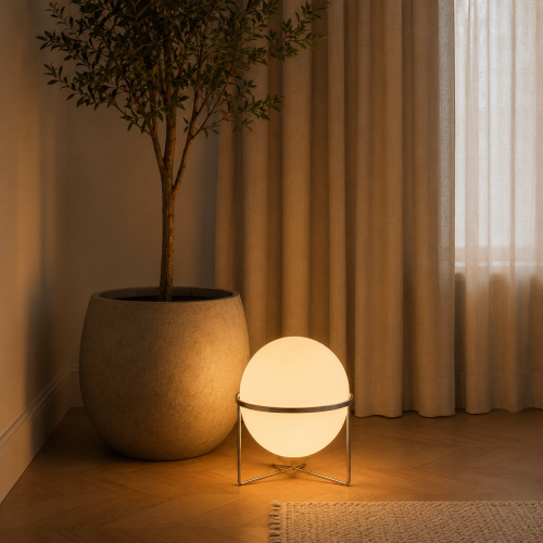 Lampa podłogowa LED Gerrault Delord Kula akrylowa