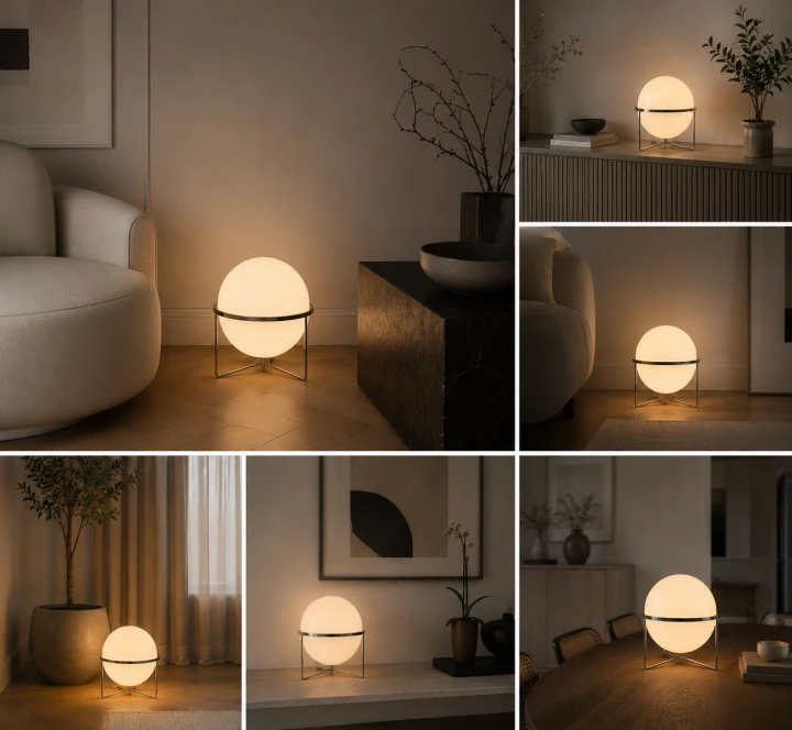 Lampa podłogowa LED Gerrault Delord Kula akrylowa