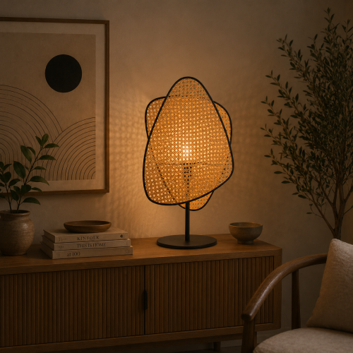 Lampa podłogowa stojąca Boho Bali Glow z plecionym abażurem