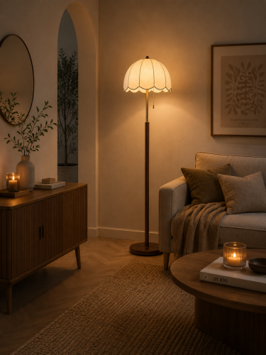 Lampa podłogowa stojąca Florence Bloom z materiałowym abażurem 152 cm