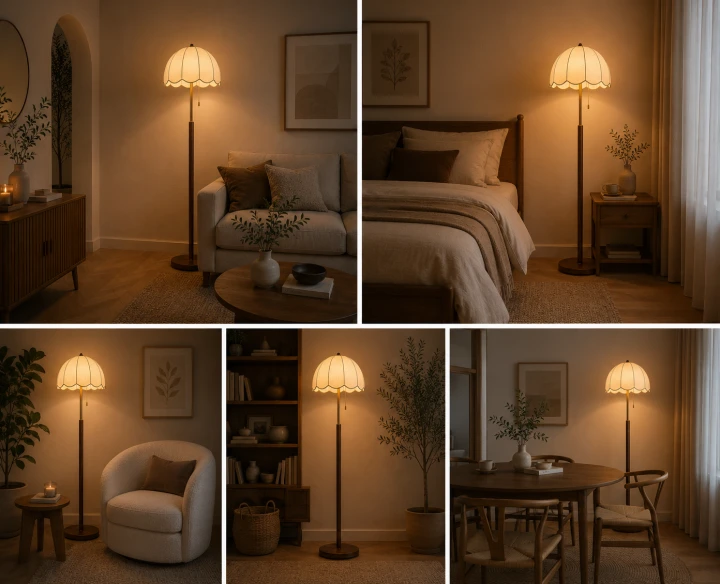 Lampa podłogowa stojąca Florence Bloom z materiałowym abażurem 152 cm